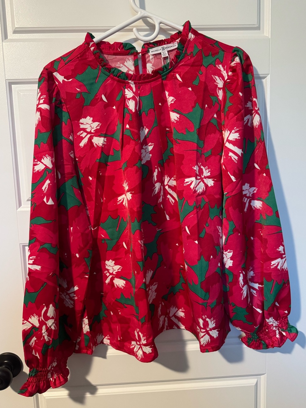 NWT Michelle McDowell Quinn Floral Long Sleeve Blouse, Red, Size XL